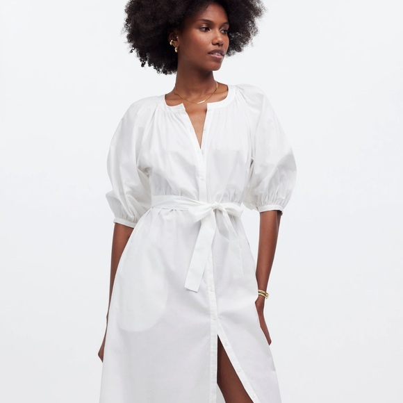 Madewell Tie-Waist Button-Front Midi Dress in Poplin - Picture 2 of 10